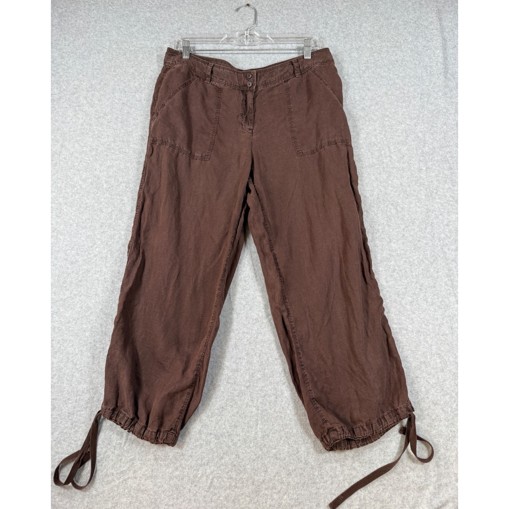 Tommy Bahama 10 Linen Aubrey Fit Pants Brown Coastal Drawstring Hem
